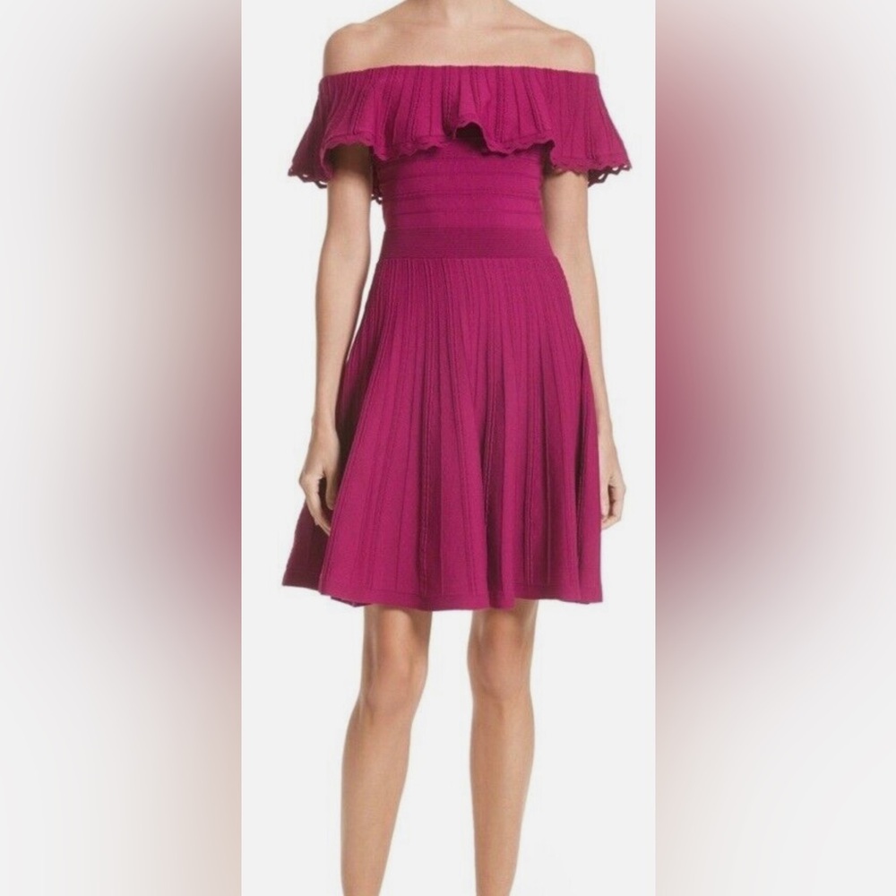 Ted Baker London Dilpree Fuchsia Off the Shoulder Knit Dress Sz:1 or XS - Picture 11 of 12